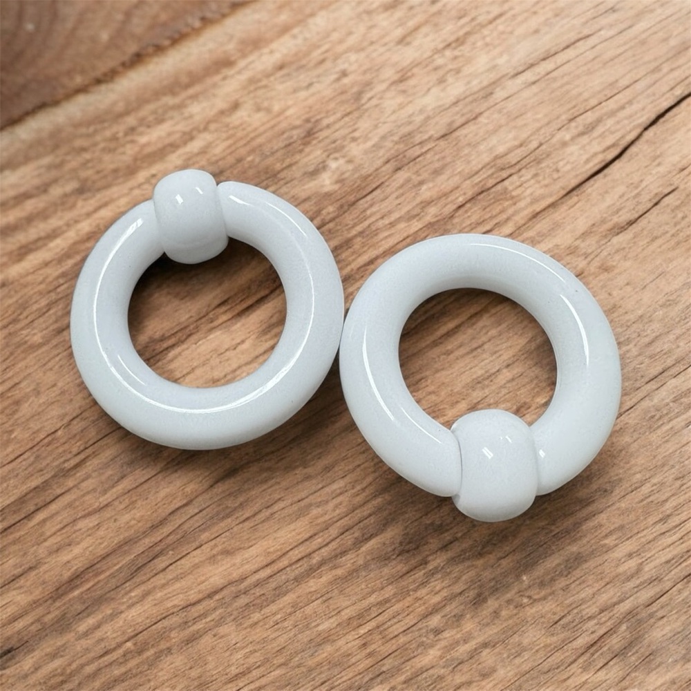 Pair 2g 5/8 White Acrylic Captive Bead Rings - Body Piercing Jewelry